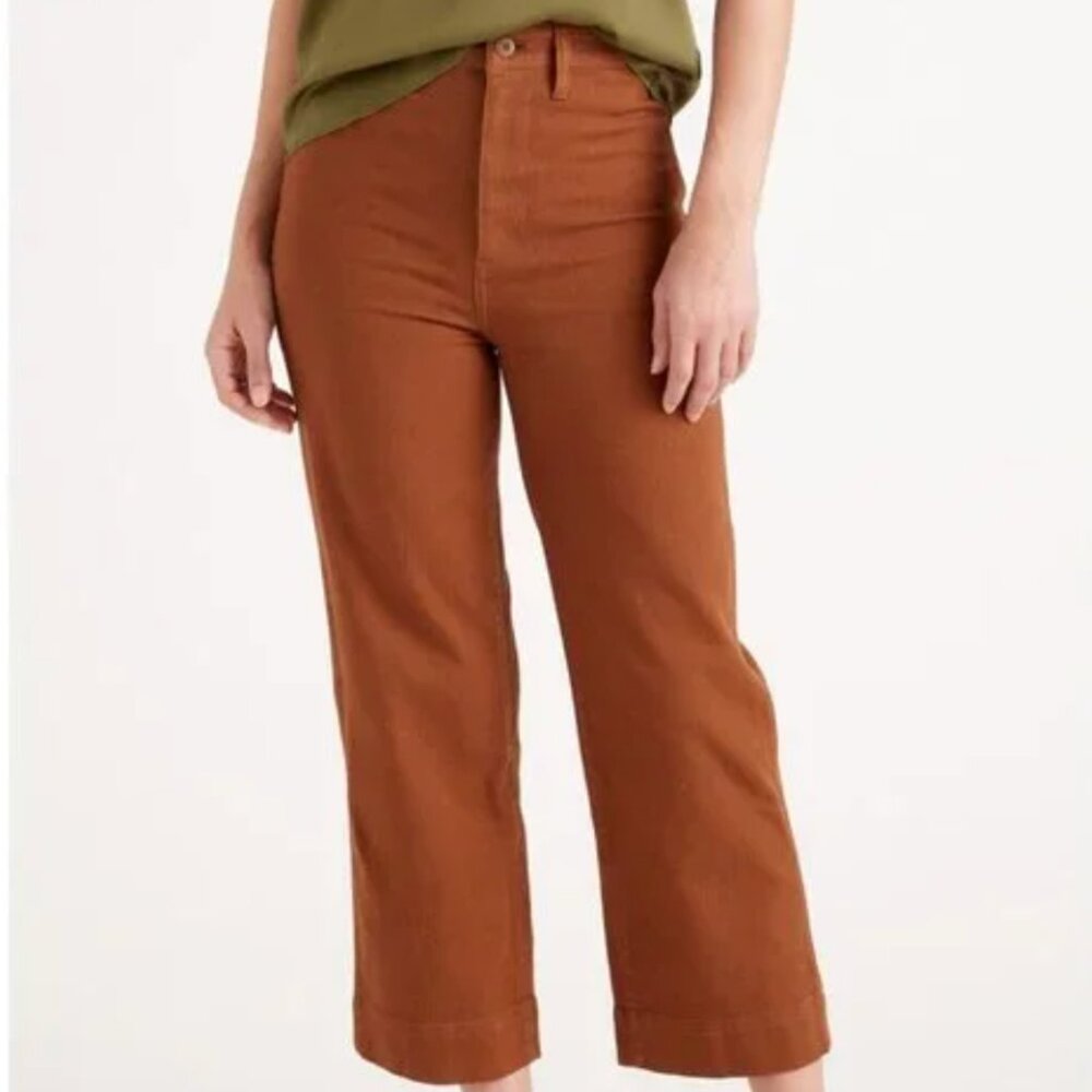 Quince Stretch Cotton Twill Wide-Leg Crop Pant Rust Brown High Rise Size 27 NEW